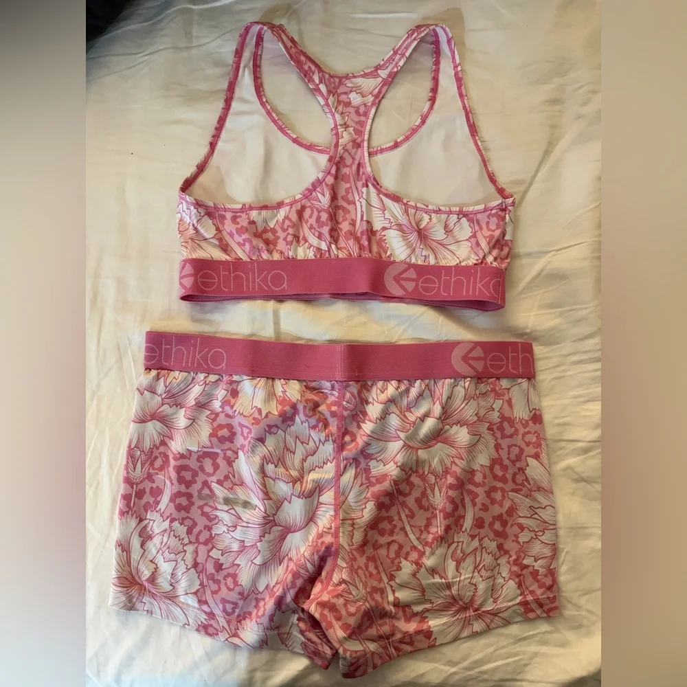 ethika Pink Floral Sports Bra and Shorts Set